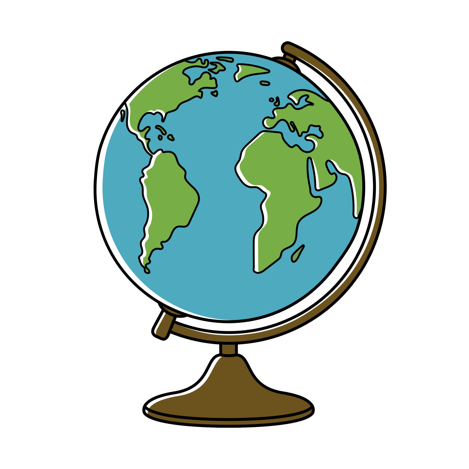 Earth globe, planet, map of continents of world. Vector illustration in