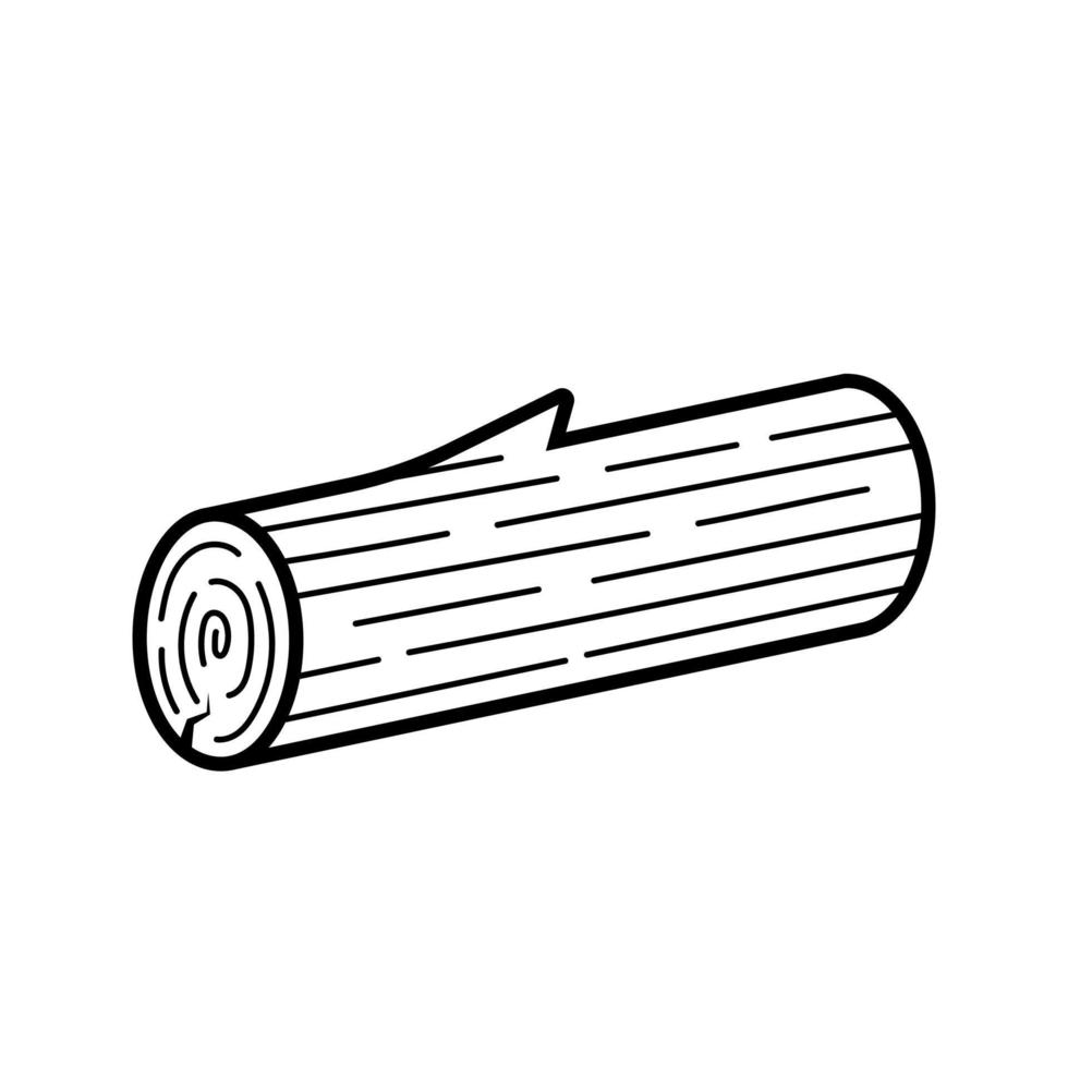 Wood log icon. Hand drawn vector illustration in doodle sketch style isolated on white background.