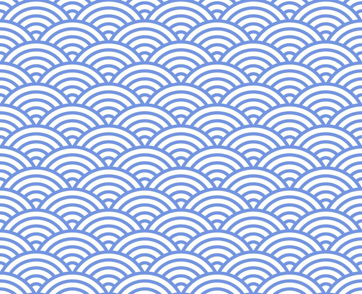 Japanese waves seamless pattern. Seigaiha. Blue ornament on a white background. Vector illustration.