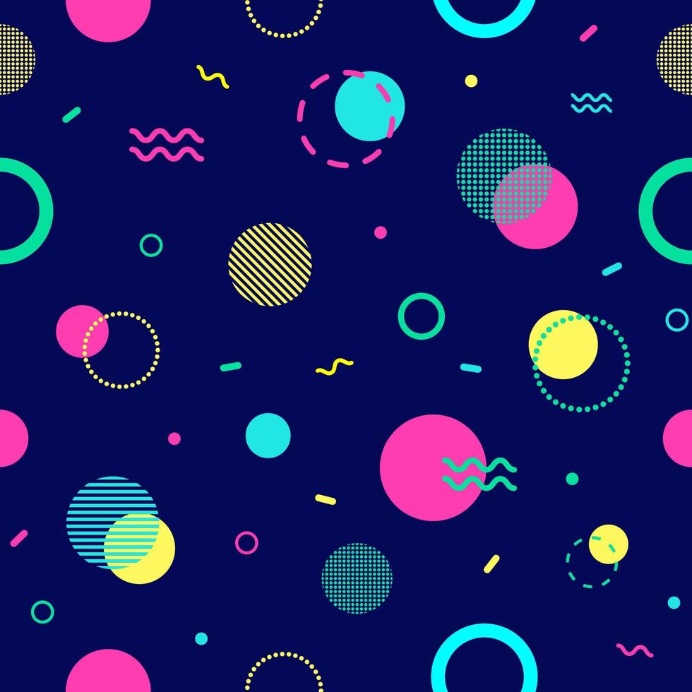 Geometric background in 80s-90s style. Memphis pattern of geometric shapes circle. Vector illustration.