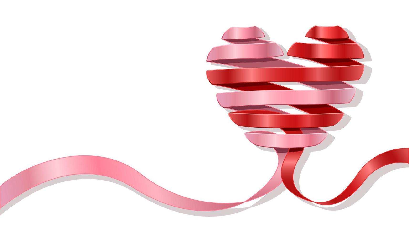 pink and red ribbons in shape of heart 3d realistic isolated white background vector