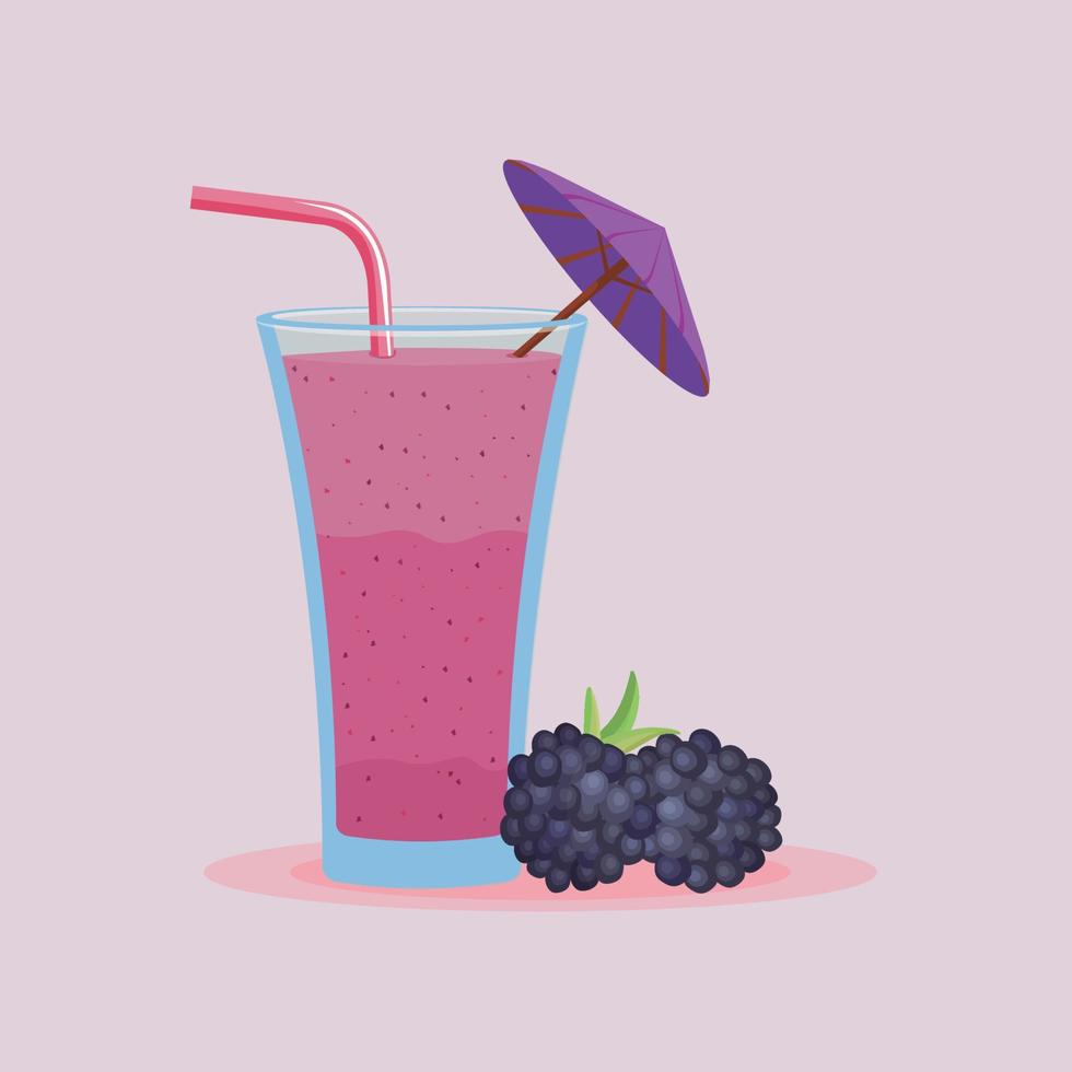 Blackberry smoothie illustration isolated on pastel purple background. vector
