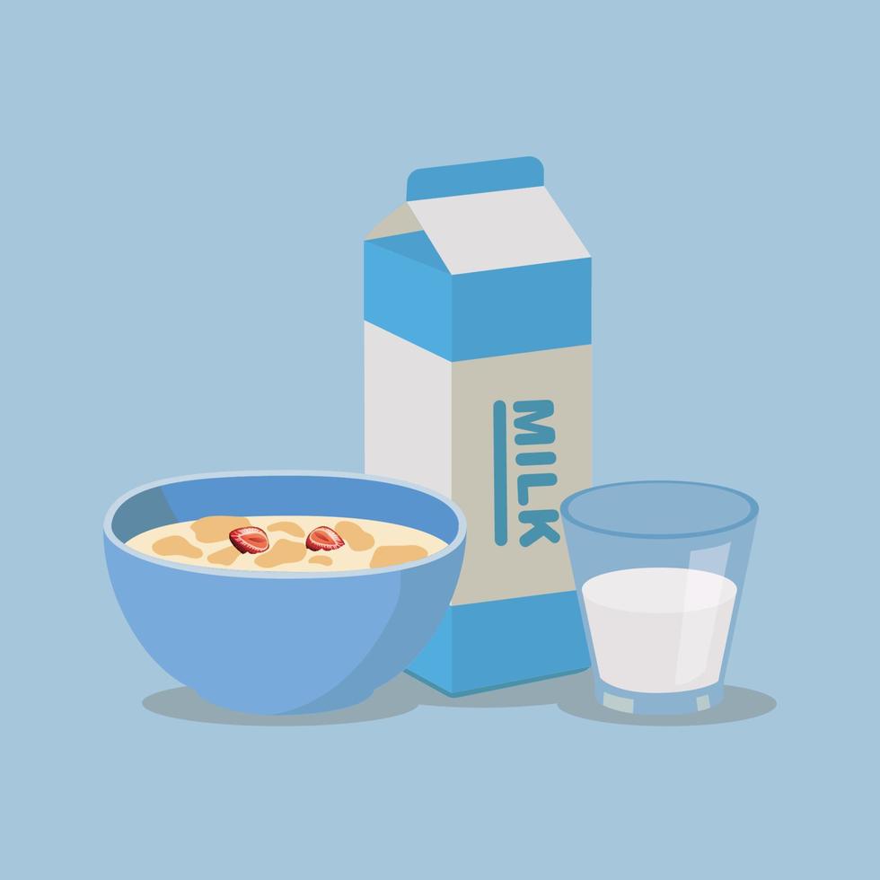 ilustración de tazón de cereal de maíz y cartón de leche. vector
