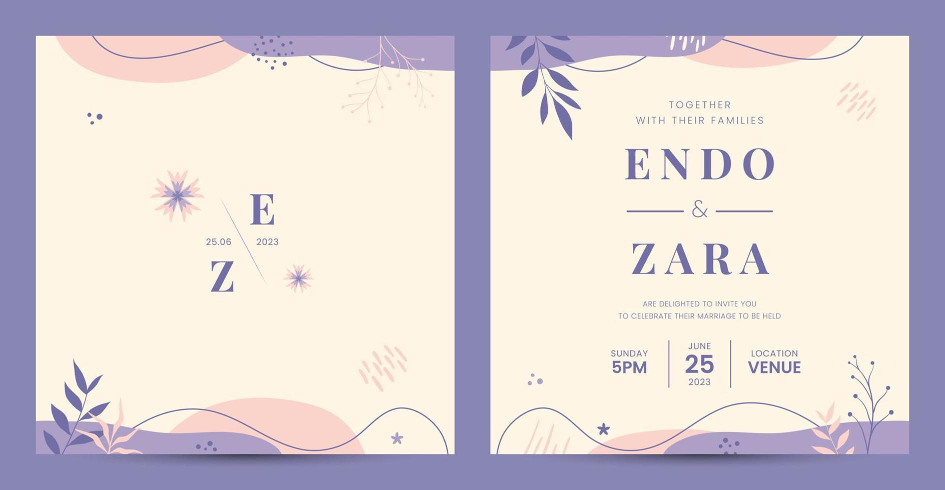 plantilla de invitación de boda con fondo de color pastel vector