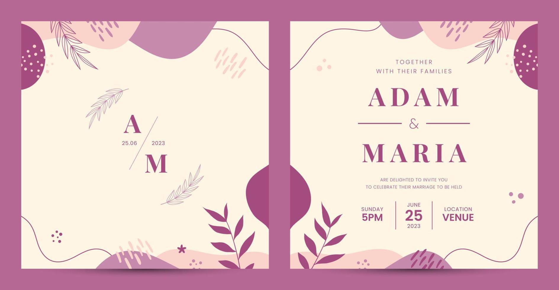 plantilla de invitación de boda con fondo de color pastel vector