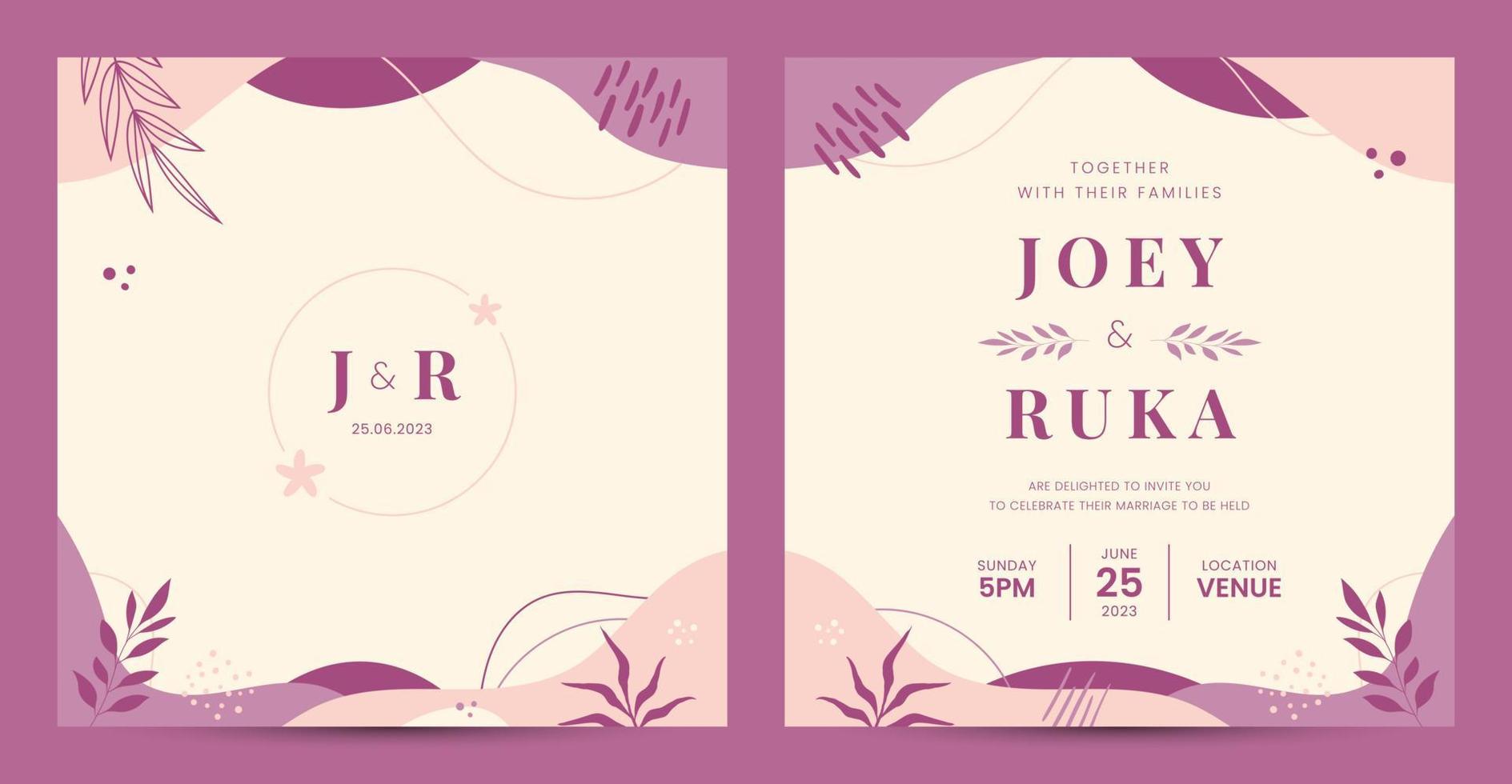 plantilla de invitación de boda con fondo de color pastel vector