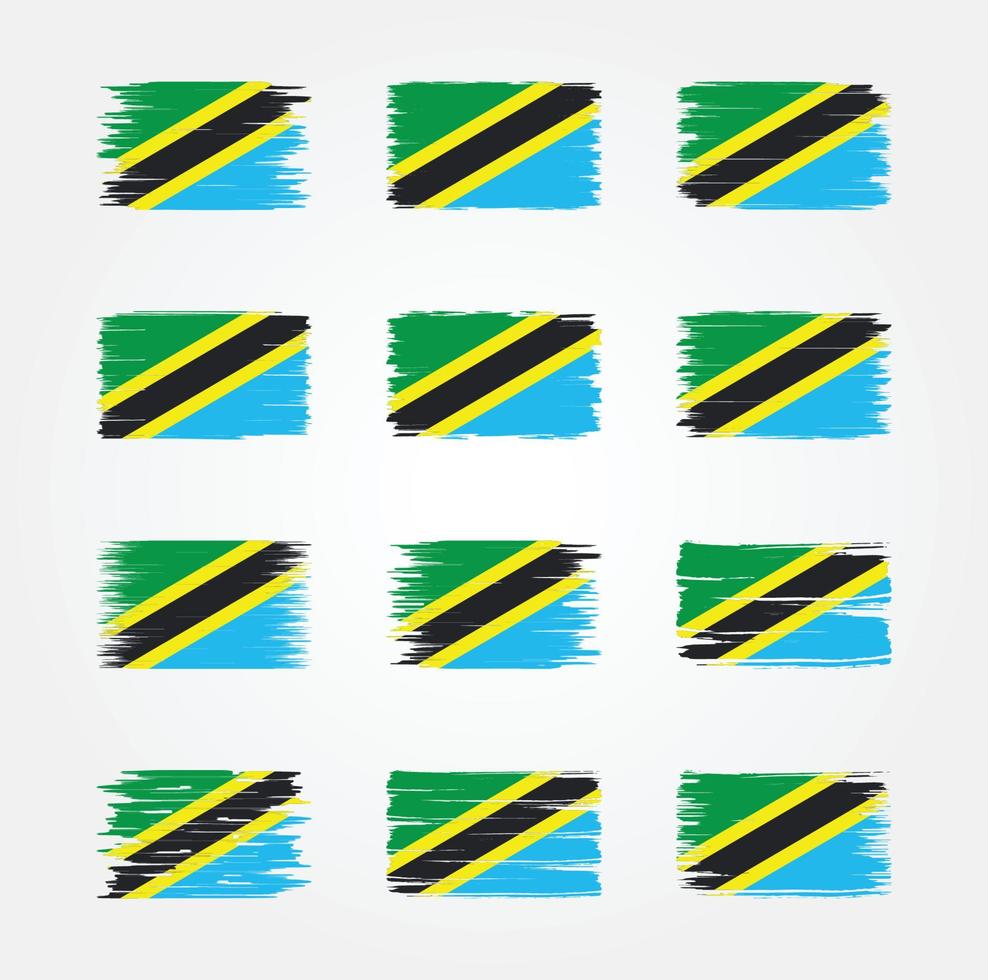 colecciones de pinceles de bandera de tanzania. bandera nacional vector