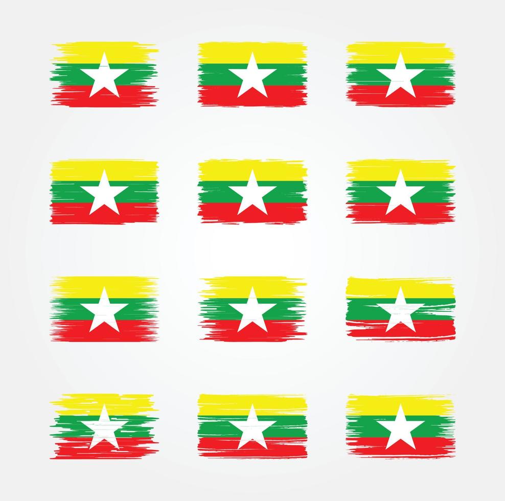 Myanmar Flag Brush Collections. National Flag vector