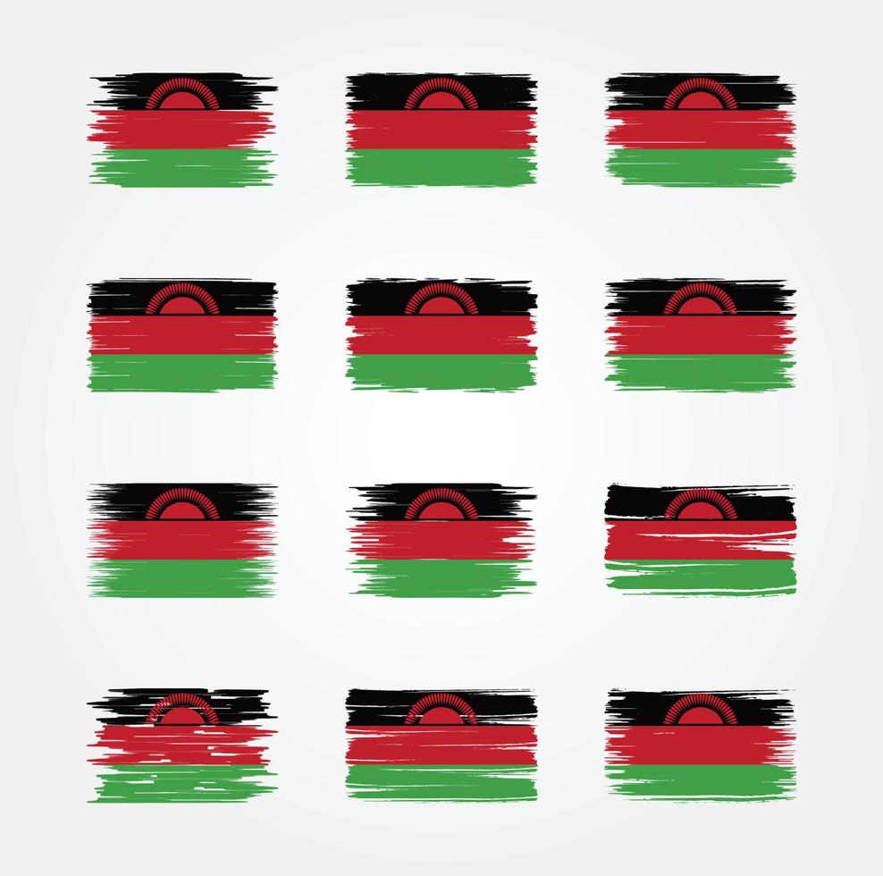 colecciones de pinceles de bandera de malawi. bandera nacional vector