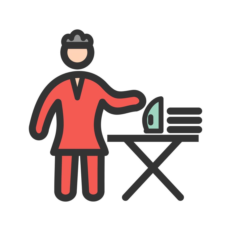 Woman Ironing Clothes Filled Line Icon vector