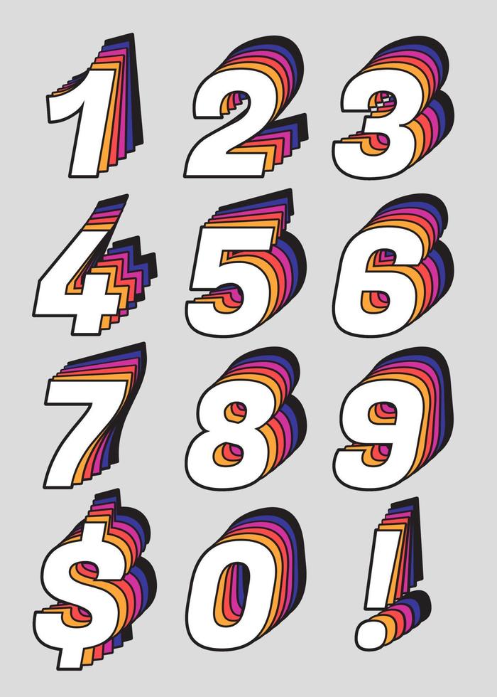 colorful layered abstract numbers set vector illustration
