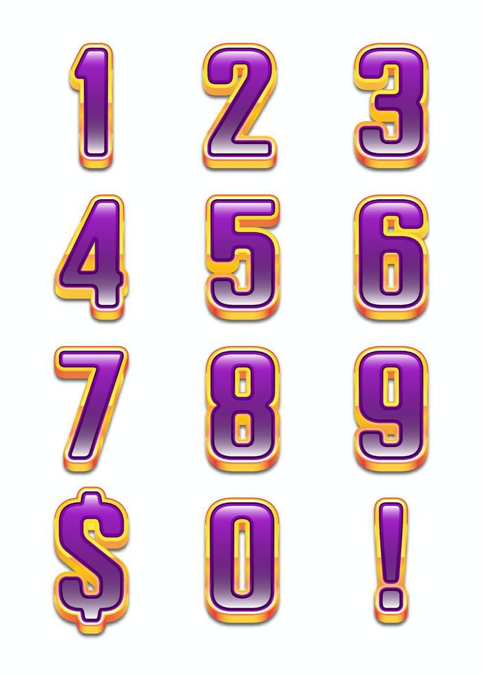 golden purple abstract numbers set vector illustration