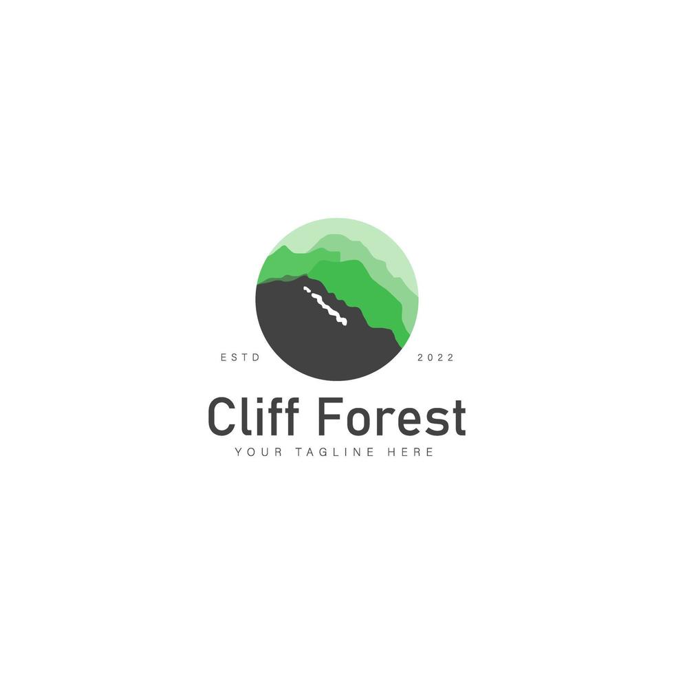 acantilado con ilustración de icono de diseño de logotipo de bosque verde vector