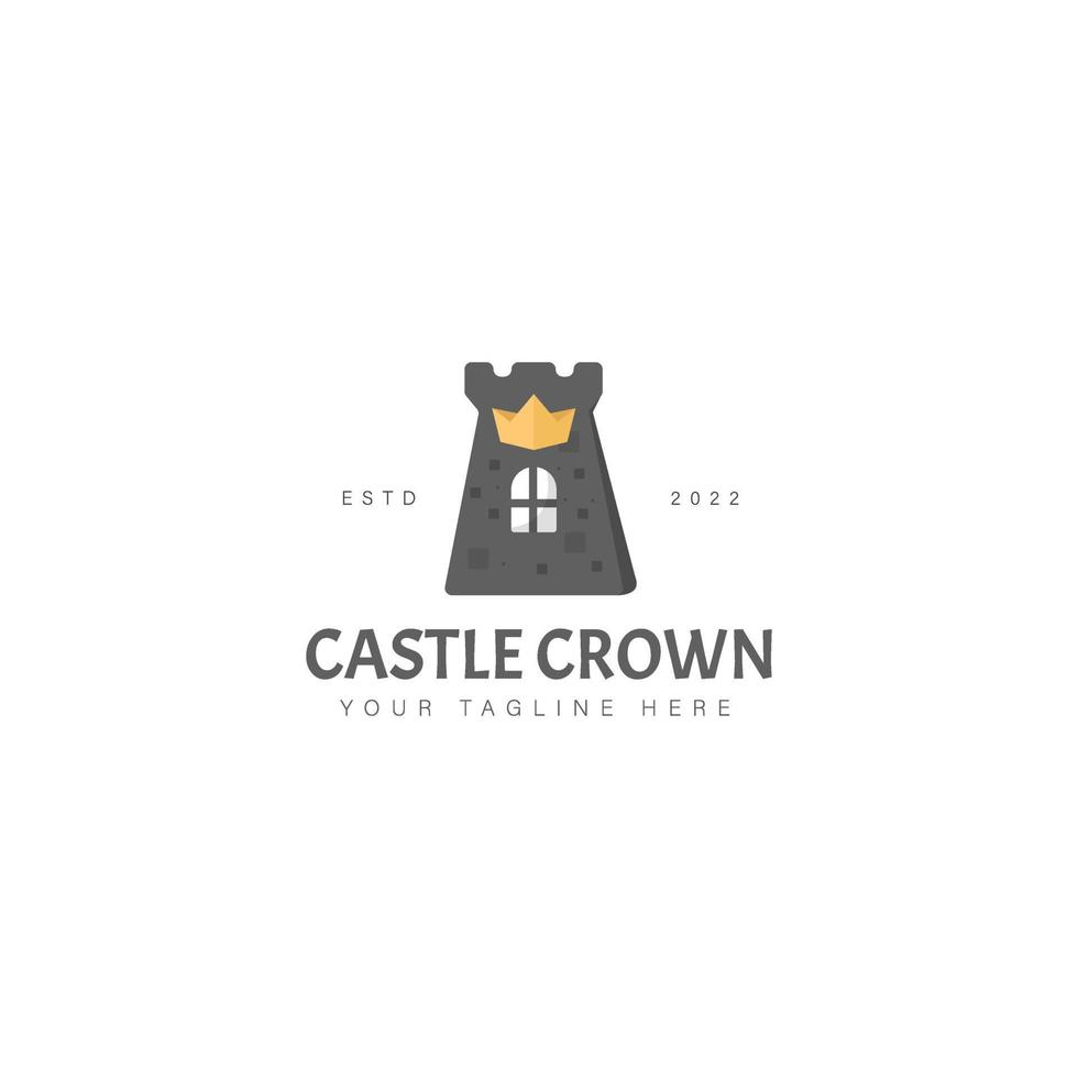 castillo con ilustración de icono de diseño de logotipo de corona vector