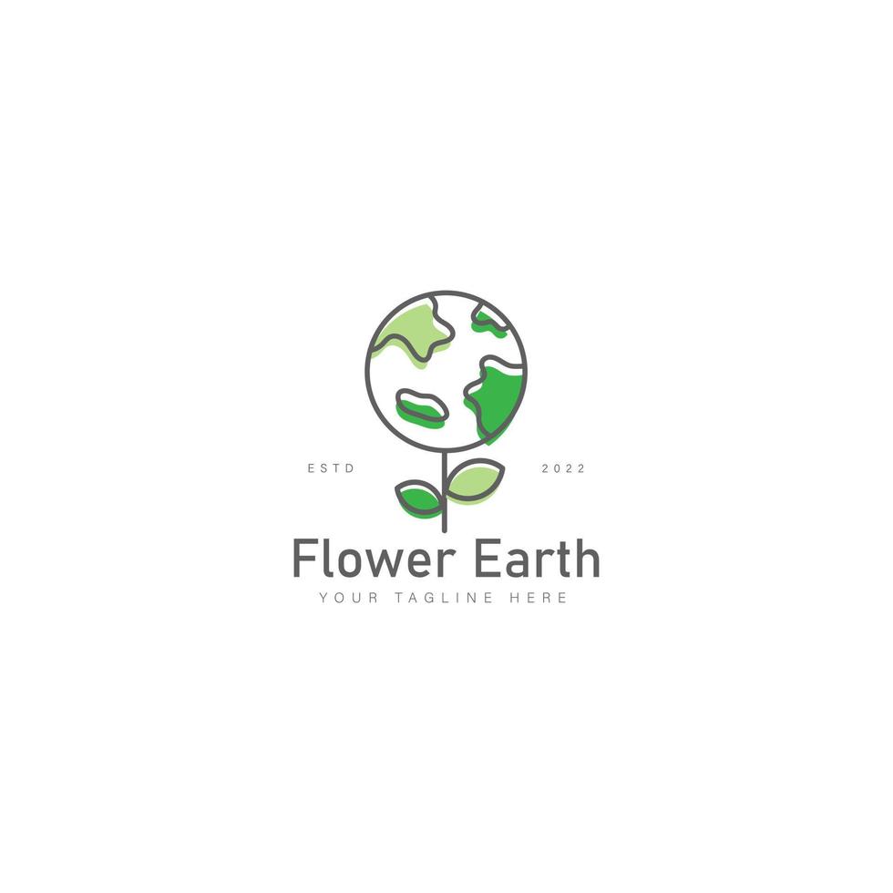 Flower with earth line logo design icon illustration vector