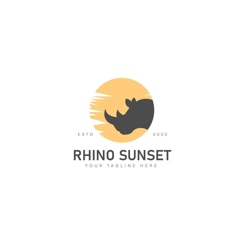 rinoceronte con ilustración de icono de diseño de logotipo de puesta de sol vector