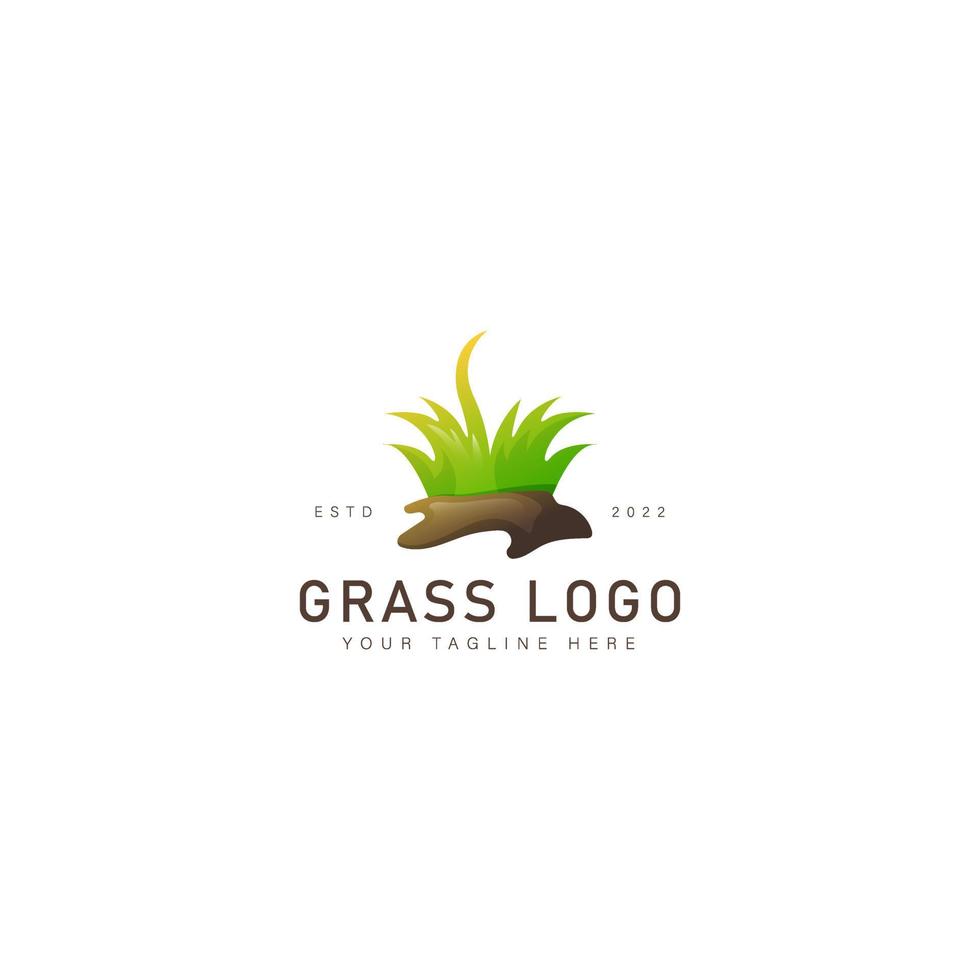 hierba con ilustración de icono de diseño de logotipo de degradado de suelo vector