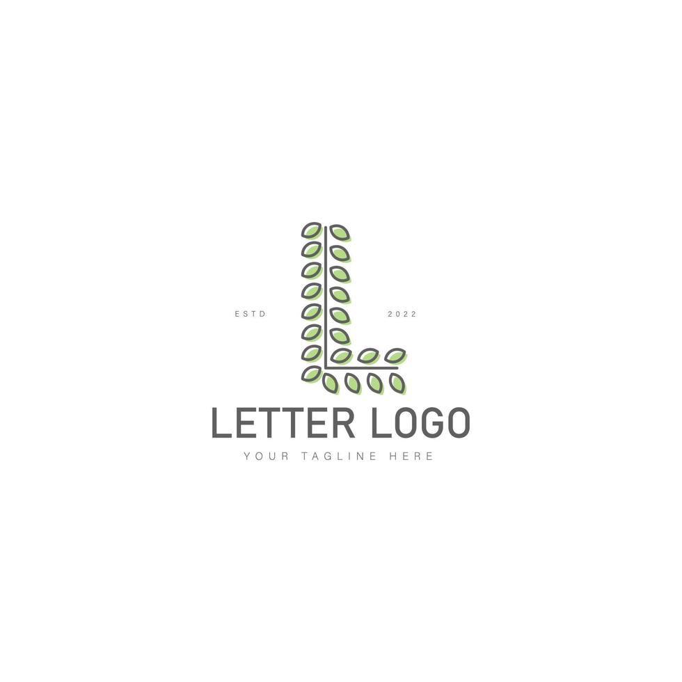 letra l con ilustración de icono de diseño de logotipo de línea de hoja vector