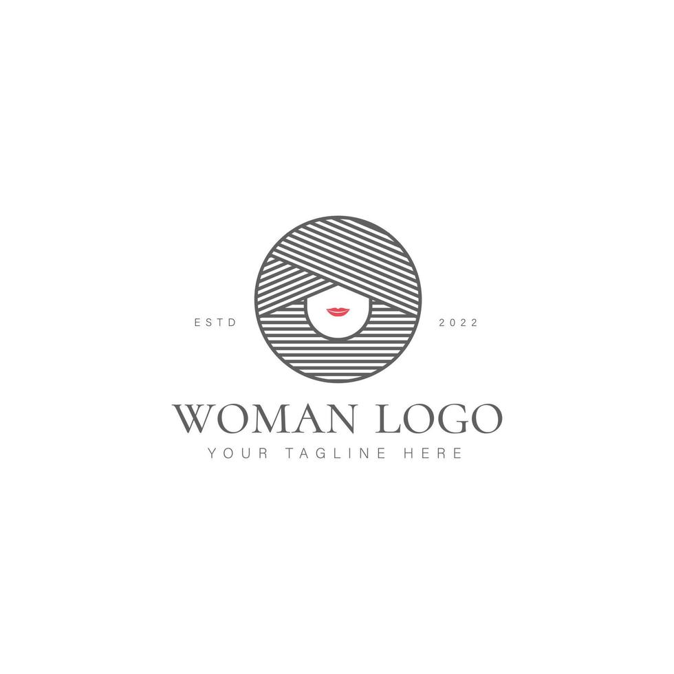 Woman with circle line logo design icon illustration vector