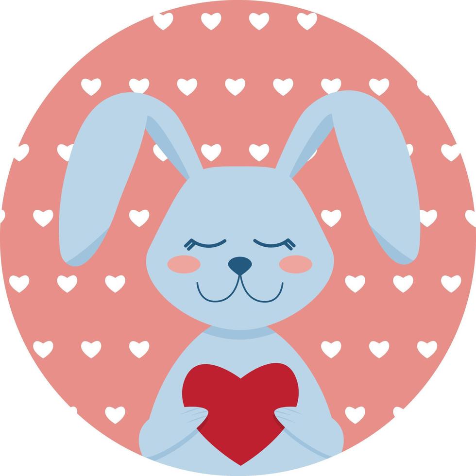 Cute rabbit with a big heart. Symbol of the new year. Happy valentine's day postcard. Flat cartoon vector illustration.