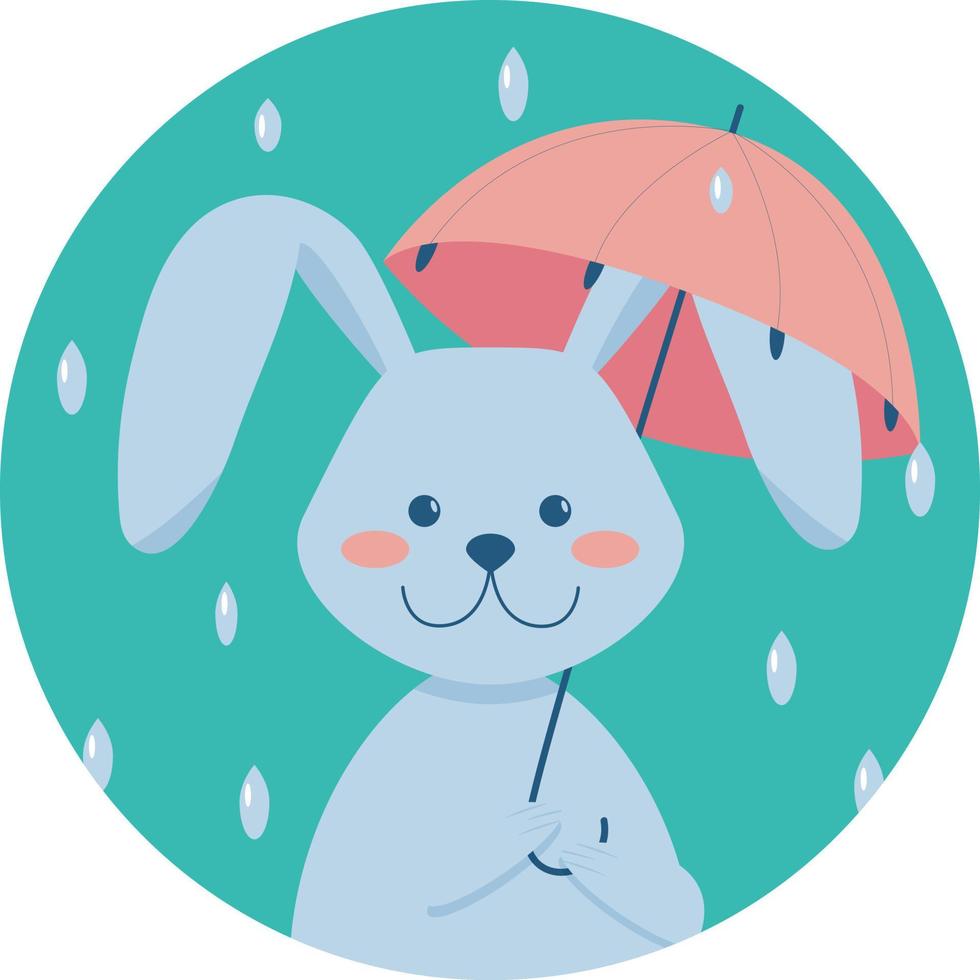 Cute rabbit with umbrella. Symbol of the new year. Hello autumn postcard. Flat cartoon vector illustration.