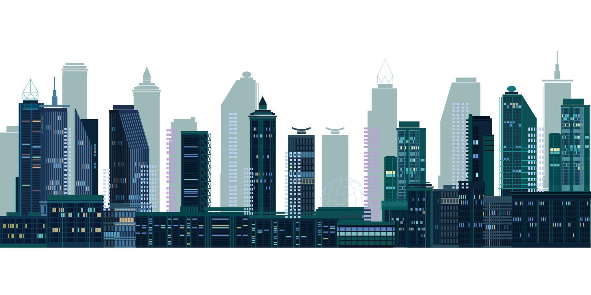 City panorama with grey skyscrapers on white background. Vector illustration.