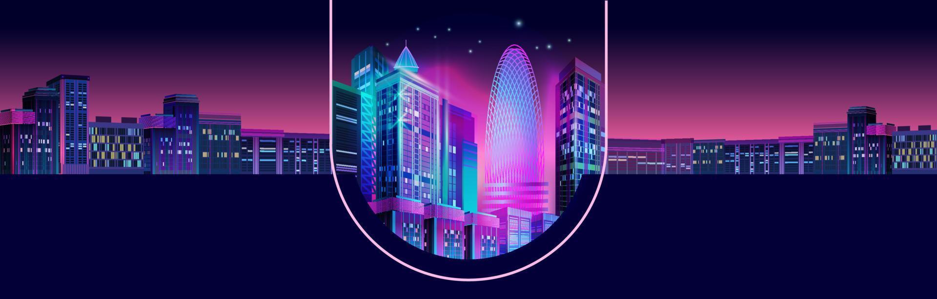 Fragment of a night panorama of a modern city. Vector. vector
