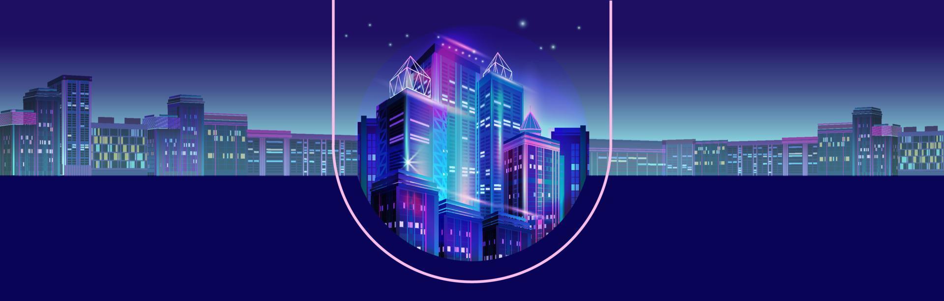 Fragment of a night panorama of a modern city. Vector. vector