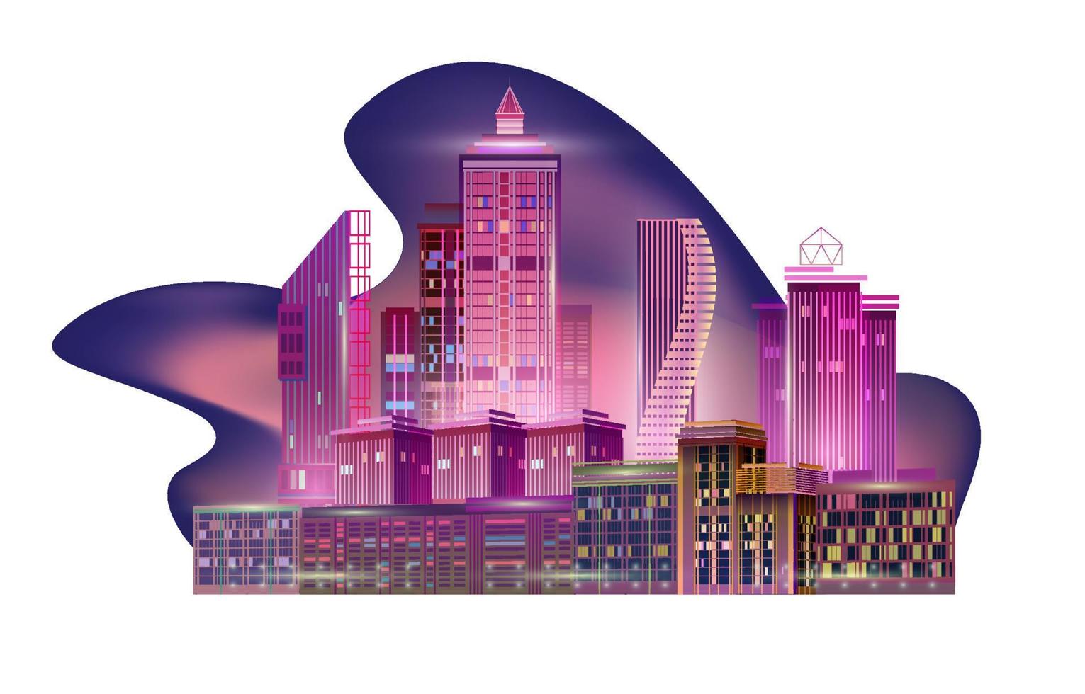 Fragment of a night panorama of a modern city. Vector. vector