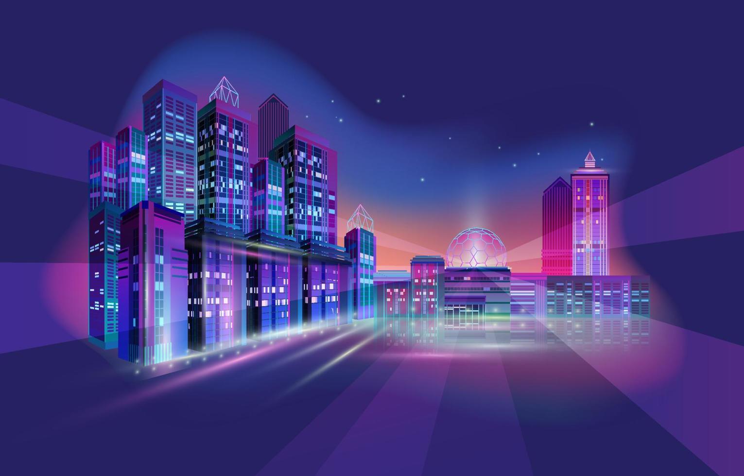 Fragment of a night panorama of a modern city. Vector. vector