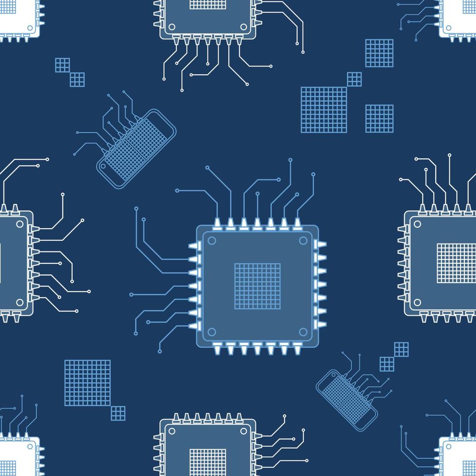vector pattern smart microchip background on a motherboard closeup technology in blue