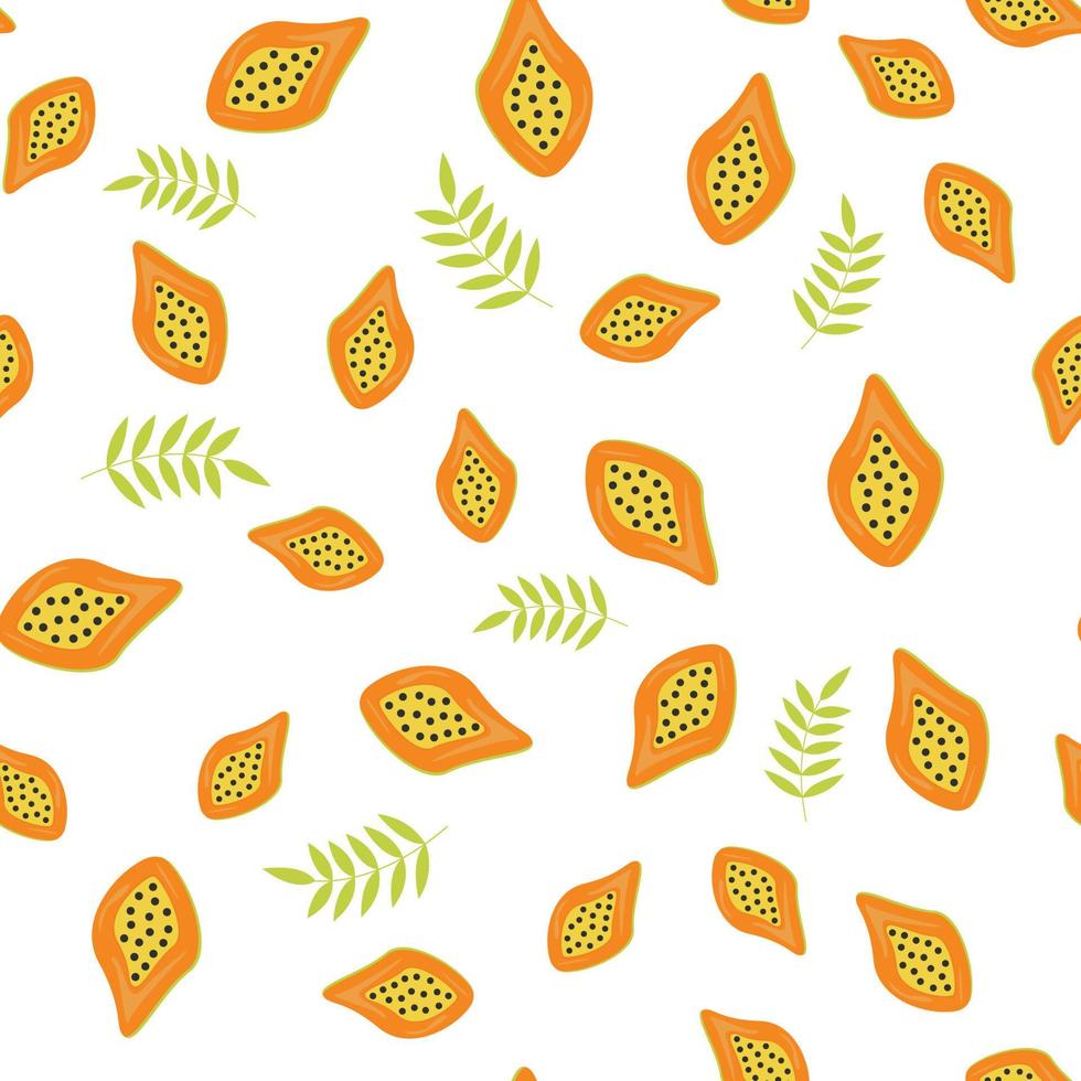 Set of vector seamless patterns with fruits, papaya. Trendy hand drawn textures. Modern abstract design for paper, cover, fabric, interior decor and more.