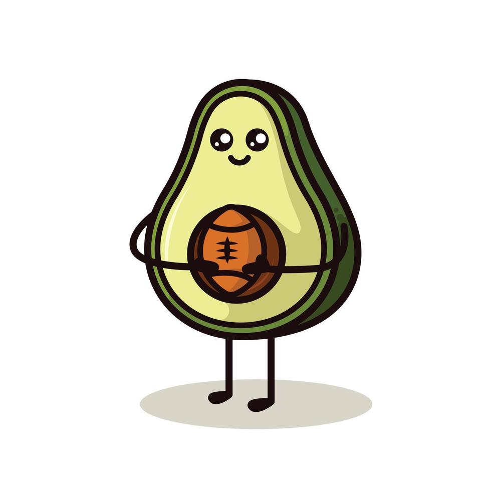 Linda mascota de aguacates en pose de juego deportivo vector