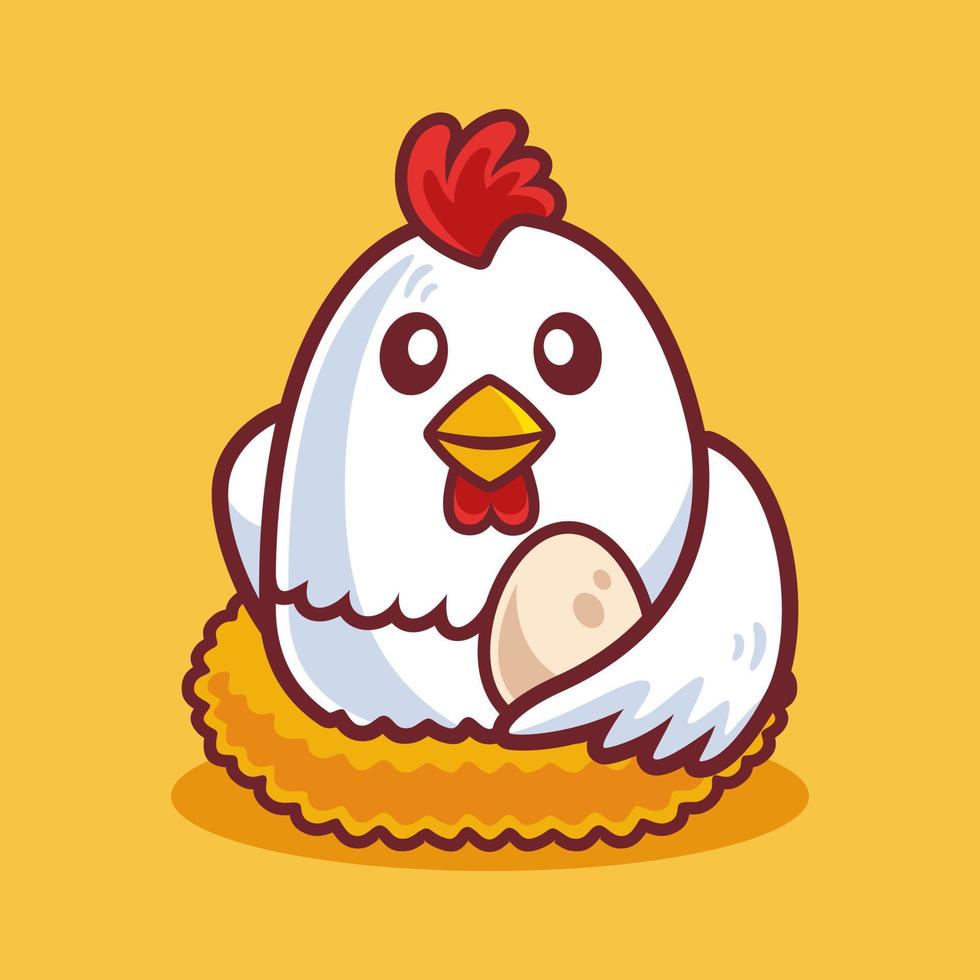 gallina de dibujos animados lindo con huevo vector