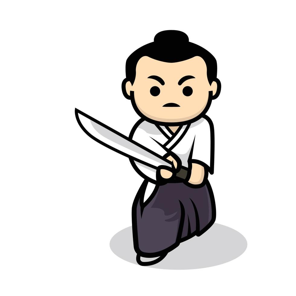 cute samurai warrior mascot vector