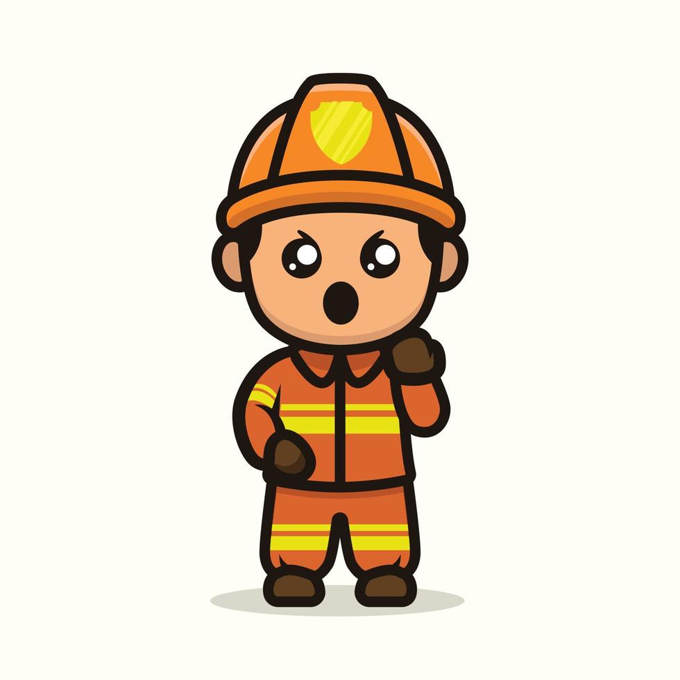 Cute firefighter kid mascot vector