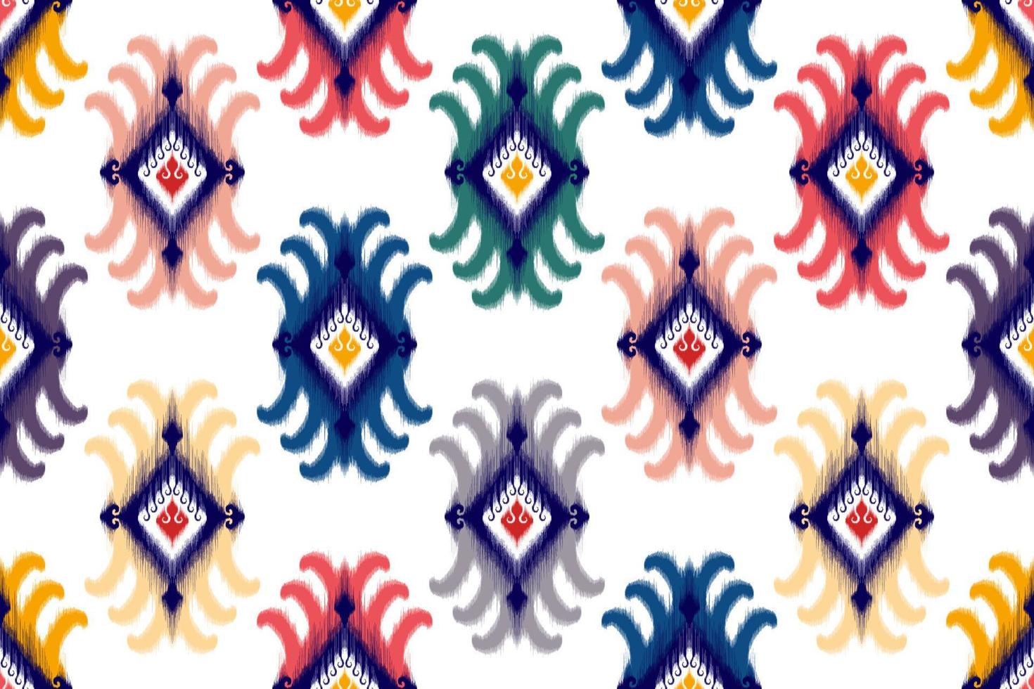 diseño de patrones sin fisuras étnicos ikat. alfombra de tela azteca adornos de mandala decoraciones textiles papel tapiz. fondo de vector de bordado tradicional de pavo étnico nativo boho tribal