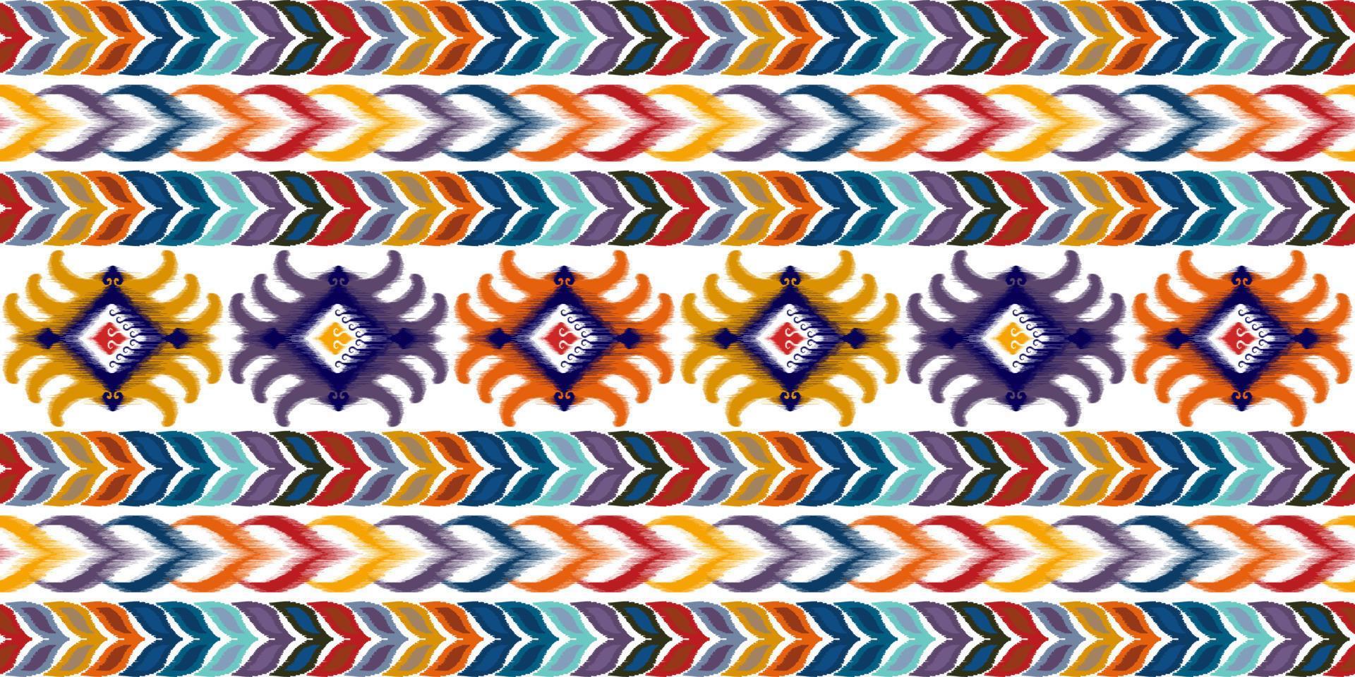 diseño de patrones sin fisuras étnicos ikat. alfombra de tela azteca adornos de mandala decoraciones textiles papel tapiz. fondo de vector de bordado tradicional de pavo étnico nativo boho tribal