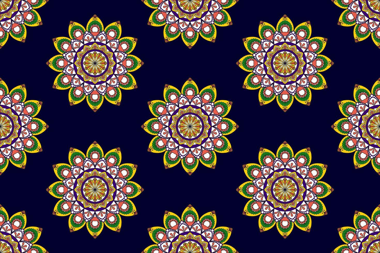 Mandala abstract geometric ethnic seamless pattern design. Aztec fabric carpet mandala Textile decorations wallpaper. Tribal boho native mandala turkey traditional embroidery vector background.