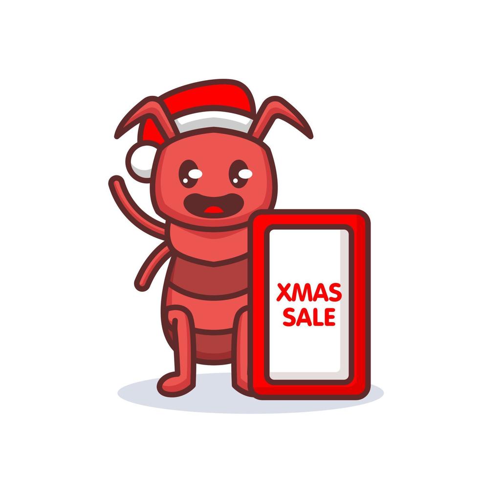 mascota de la hormiga navideña vector