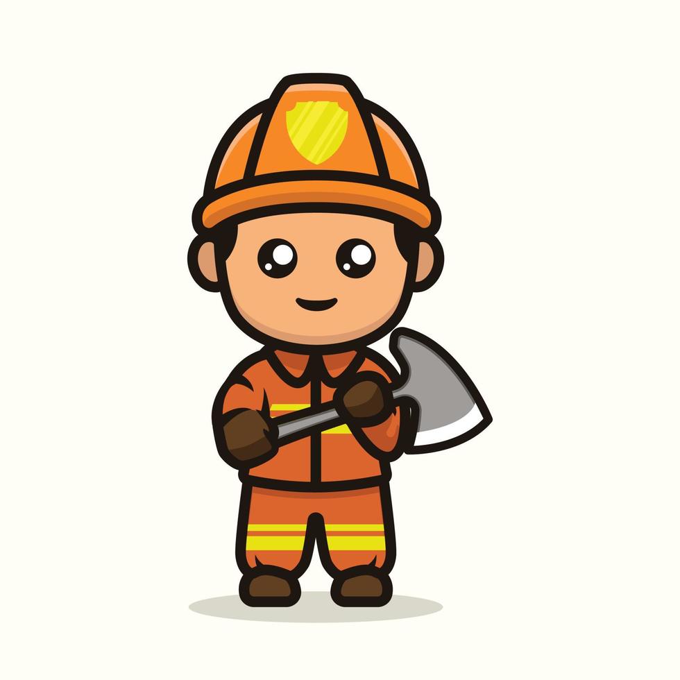 Cute firefighter kid mascot vector