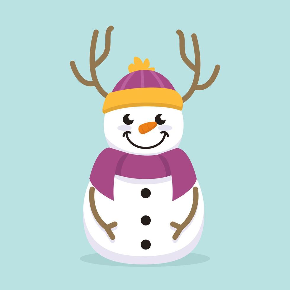 lindo muñeco de nieve mascota de invierno vector