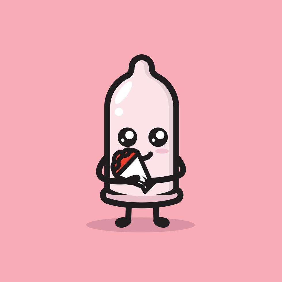 Cute condom mascot love and romance theme vector