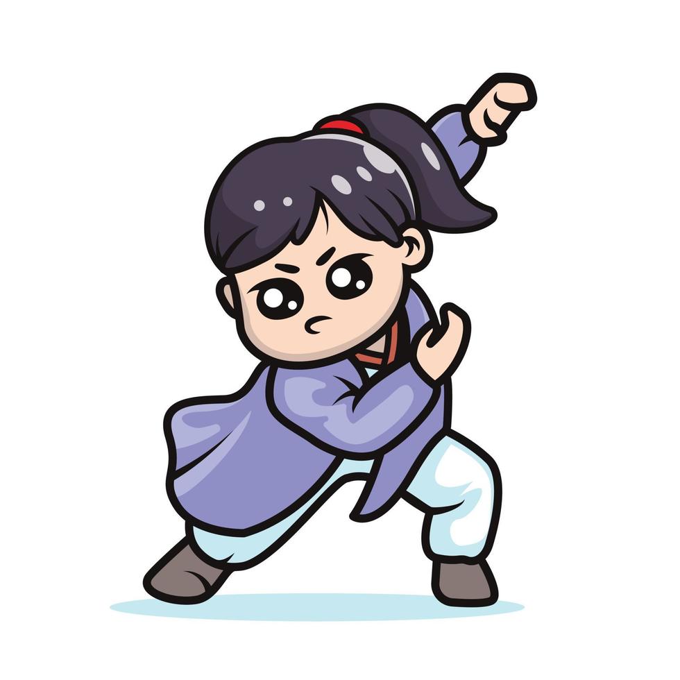 Kungfu girl cute mascot vector