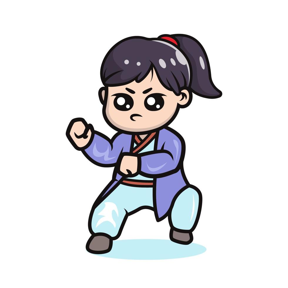 Kungfu girl cute mascot vector