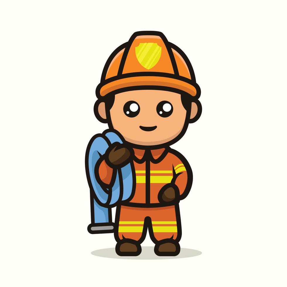 Cute firefighter kid mascot vector