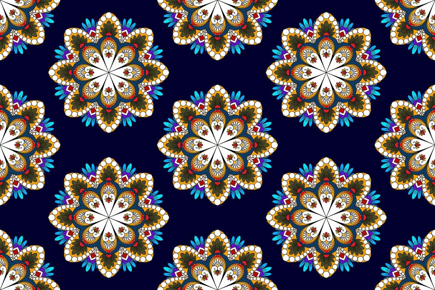 Mandala abstract geometric ethnic seamless pattern design. Aztec fabric carpet mandala Textile decorations wallpaper. Tribal boho native mandala turkey traditional embroidery vector background.