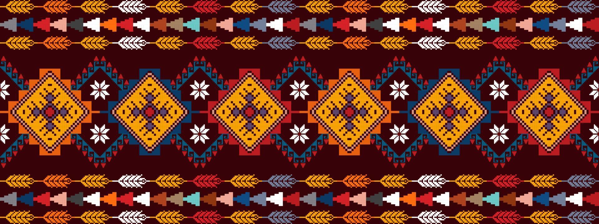 diseño de patrones sin fisuras étnicos con motivos geométricos abstractos. alfombra de tela azteca adornos de mandala decoraciones textiles papel tapiz. fondo de vector de bordado tradicional de pavo étnico nativo boho tribal