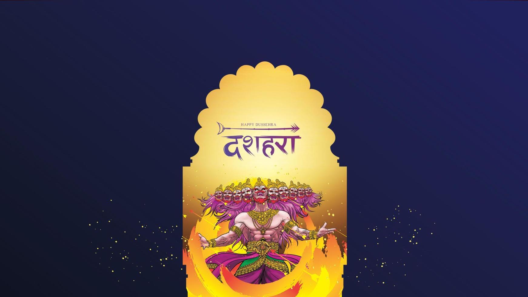 ilustración vectorial creativa de lord rama matando a ravana en el feliz festival de carteles dussehra navratri de la india. traducción dussehra vector