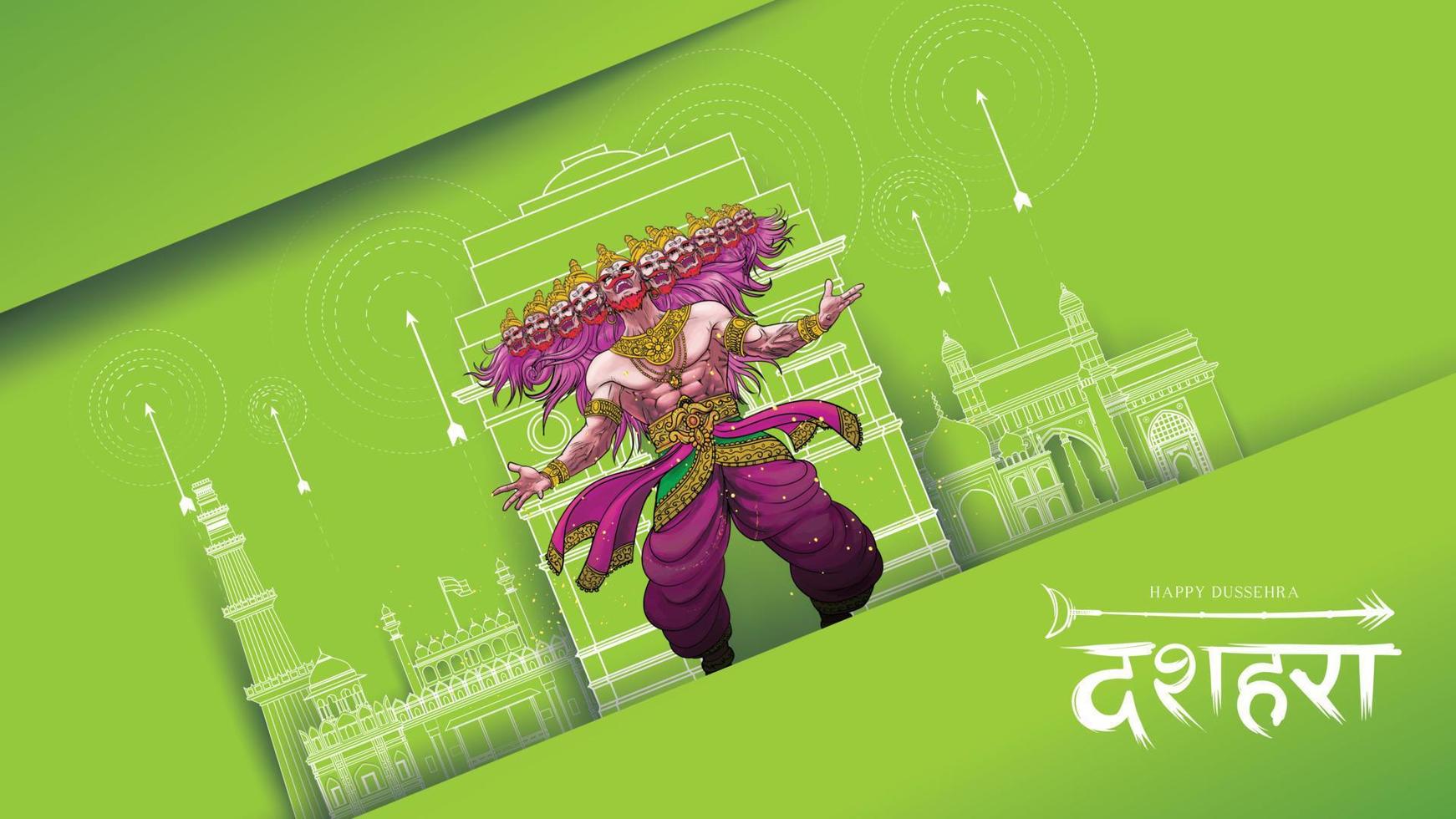 ilustración vectorial creativa de lord rama matando a ravana en el feliz festival de carteles dussehra navratri de la india. traducción dussehra vector